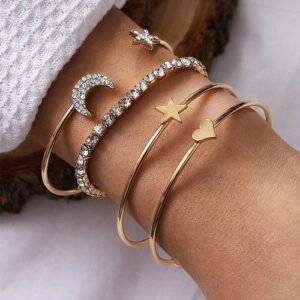 4 Set Of Bohemian Gold Tassel For Women Boho Layered Hand Chain Bracelet