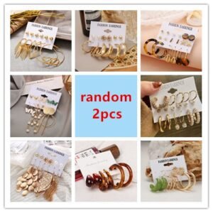 2 Set Of Hoops,Studs & Pearl Mix Shape Earrings