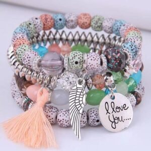 DIEZI Bohemian Tassel  Multilayer Bracelet Set (Boho Beads )