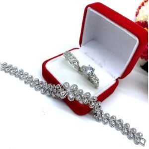 Diamond Crystal Full Studded Diamond Crystal Sparkling Wedding Ring Set + Almet For Gorgeous Couples
