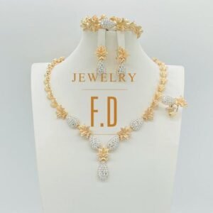 Luxury Collection Eye Catching No Fading & Sophisticated Super Iced Out Complete Gold 4 In 1 Jewelry Set