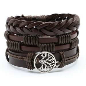 3PCS/SET Multilayer Men Solid PU Leather Braided Bracelet
