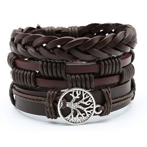 3PCS/SET Multilayer Men Solid PU Leather Braided Bracelet