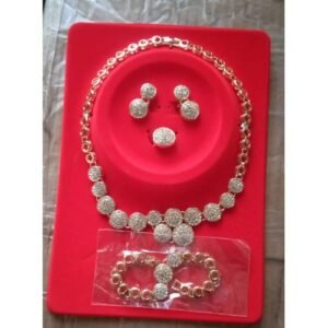 Luxury Collection No Fading & Sophisticated Super Bling Complete Gold 4 In 1 Jewelry Set