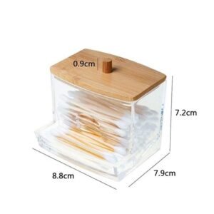 Makeup Cotton Pad Organizer Bathroom Storage Box For Cotton Swabs Cosmetics Jewelry Makeup Remover Pad Container With Bamboo Lid