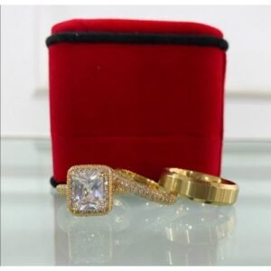 Couple 22karat Gold Plated Sterling Wedding Ring Set NB51