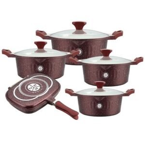 Upscale 10 PIECES DIE-CAST COOKWARE SET - BURGUNDY