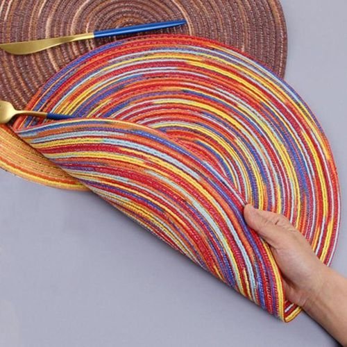 Round Braided Fabric Placemats Heat Resistant Washable Table Mats for Farmhouse Patio Parties NO