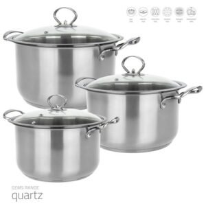 SQ Professional Stainless Steel Stockpot Set Gem Range Quartz 3Pc