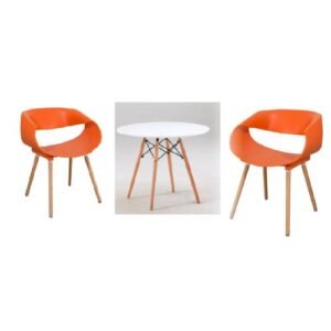 Round Beechwood Dining Table With 2 Sitting Chairs(ORANGE)