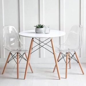 Luxury Dinning Round Table + 2 Transparent  Chairs