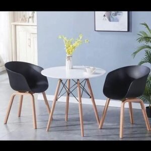 Round Beechwood Dining Table With 2 Sitting Chairs