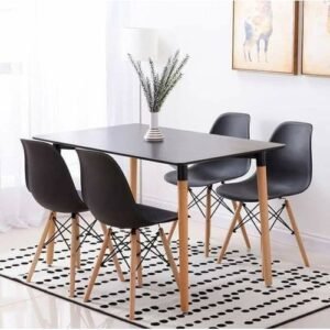 Rectangular Restaurant Dining Table + 4 Plastic Chairs