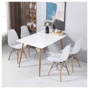 Rectangular Wooden Leg Dining Table + Sitting Wooden Chairs