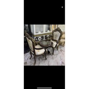 Golden Center Table + Two Side Chair