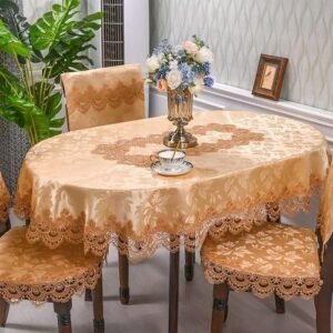 Oval Table Cloth Satin Embroidered Fold Tea Table Europe Dinning Table Cover Tablecloth Table Lace Art Dust Cover Chair Cover HM81