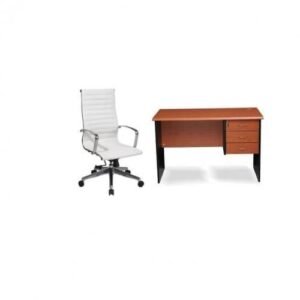 A Set Of Office Table With Office Ergonomic Chair