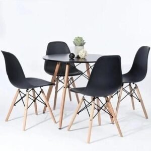 A Set Of Modern Dining Table With Four Chairs