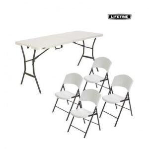 6ft STRONG PLASTIC Foldable Table + 4 Chairs