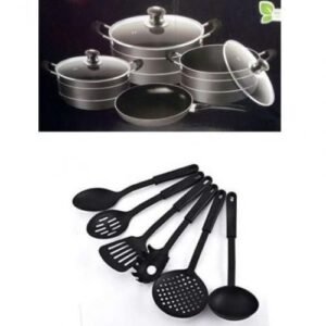 Set Of 3 Cooking Pot, Fry Pan And Spoons