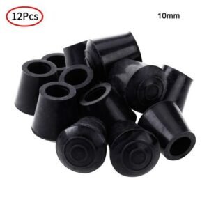 12 Table Chair Leg Tip Caps Furniture Steel Tube Covers Non Slip Rubber Feet Cups Anti Vibration Furniture Plugs Floor Protector-10mm Black