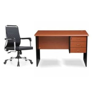 A Set Of Office Table With Office Swivel Chair