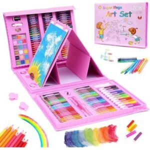 208 Pieces Kids Drawing Set With Watercolors Pen & Colour Pencil For Kids.