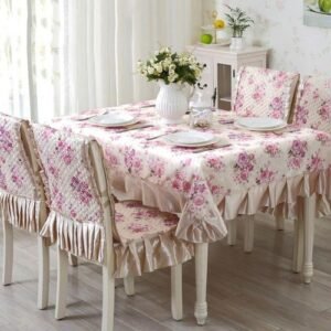 Pink Green Color Tablecloth With Chair Cover Cheap Table Cover Set For Dining Room Home Decoration Toalhas De Mesa