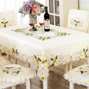 Europe Embroidery Table Cloth Sunflower Lace Dinner Tablecloth Chair Cover Set Wedding Household Rectangle Tablecloth