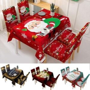 Christmas Table and Chair Covers Santa Claus Bells Pattern for Kitchen Dining Room Tablecloth Decorations NO5273