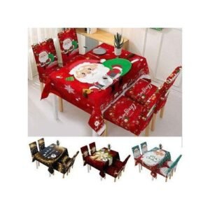Christmas Table and Chair Covers Santa Claus Bells Pattern for Kitchen Dining Room Tablecloth Decorations NO