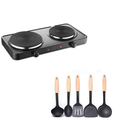Electric Hot Plate 2 Burner And 5 Pieces Non Stick Spoon