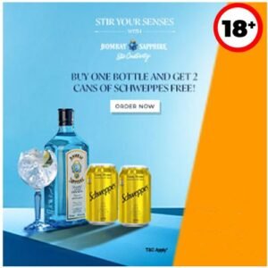 Bombay Sapphire London Dry Gin 75cl + 2 cans of Tonic Water 33cl