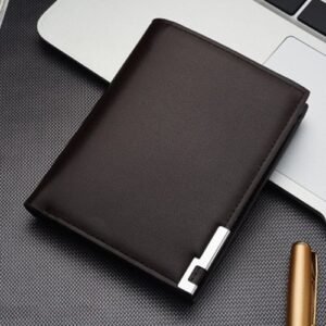 Men's vertical folding wallet,Metallic trim - dark brown
