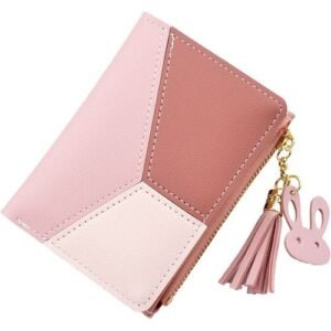 Women's PU Leather Short Zipper Simple Fashion Purse - Pink