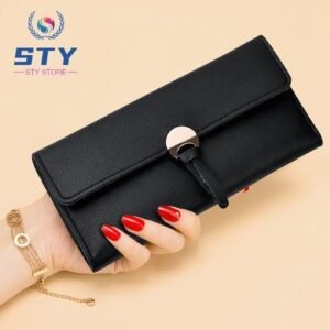 STY Women Long Wallet Tri-fold Wallet Card Case Black Purse