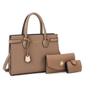 Khaki Leather 3 In 1 Ladies Shoulder Hand Bag
