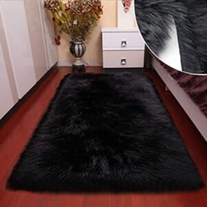 Fluffy Black Faux Fur Rug - 4x6ft