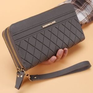Ladies Long Leather Wallet - Double Zipper Purse Phone Bag